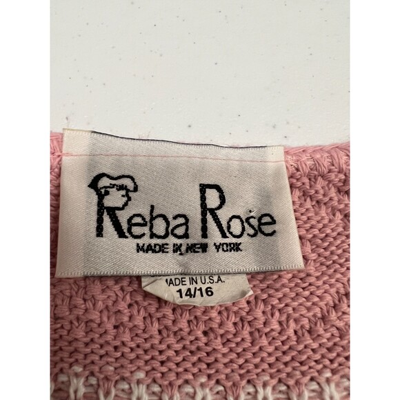 Reba Rose Vintage Pink White Short Sleeve Button Front Sweater Women's 14 / 16 - Picture 3 of 6